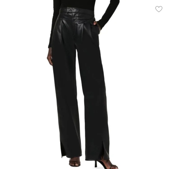 HUDSON Jeans Women's Black Pleated Rosie Faux Leather Wide Leg Pants Size 30 - Picture 1 of 12